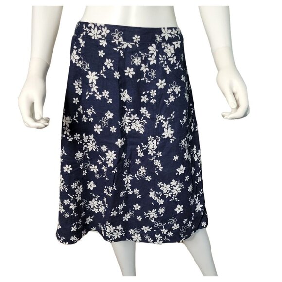 Christopher & Banks Womens Size 6 Blue Calf-Length Skirt with White Floral Patte - Picture 5 of 9